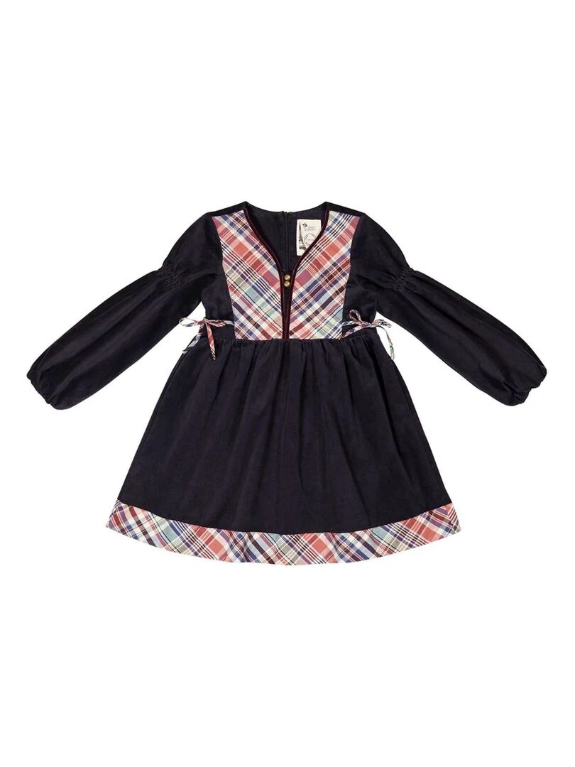 Robe Hiver Fille  Velours Bleu Marine Carrx Vieux Rose  MARGOT   'LA FAUTE A VOLTAIRE'   Bleu marine