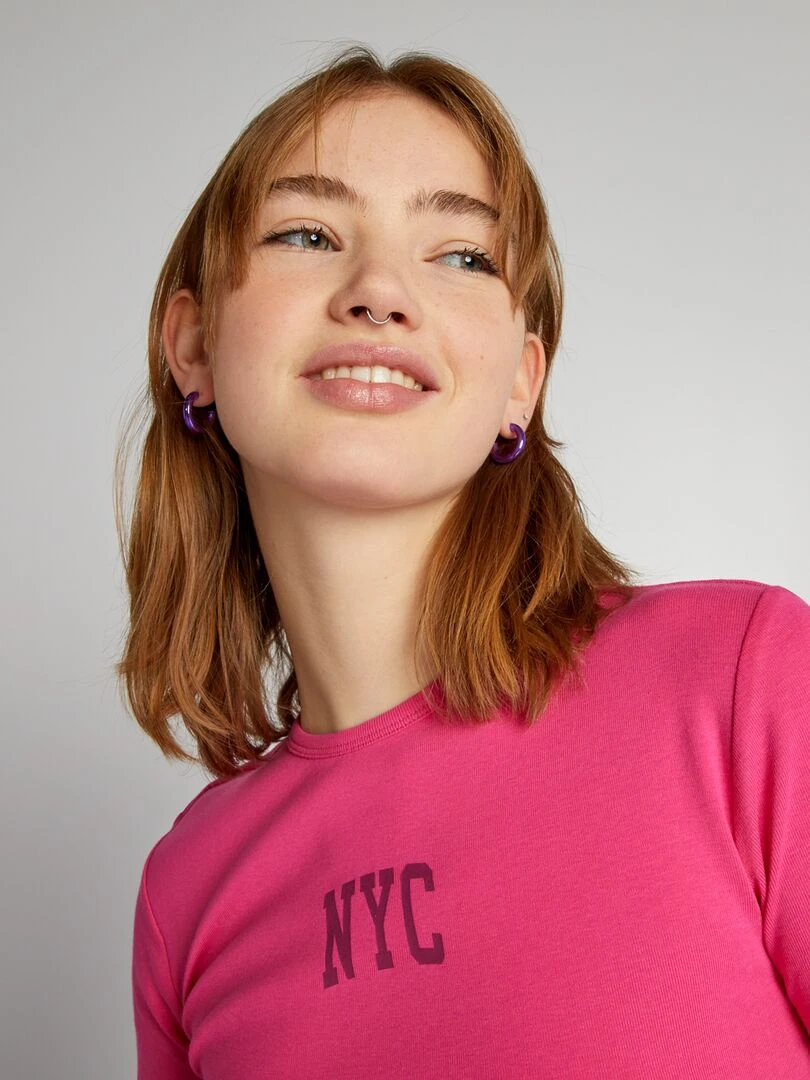 Crop top en jersey avec imprimé 'NYC'   Rose