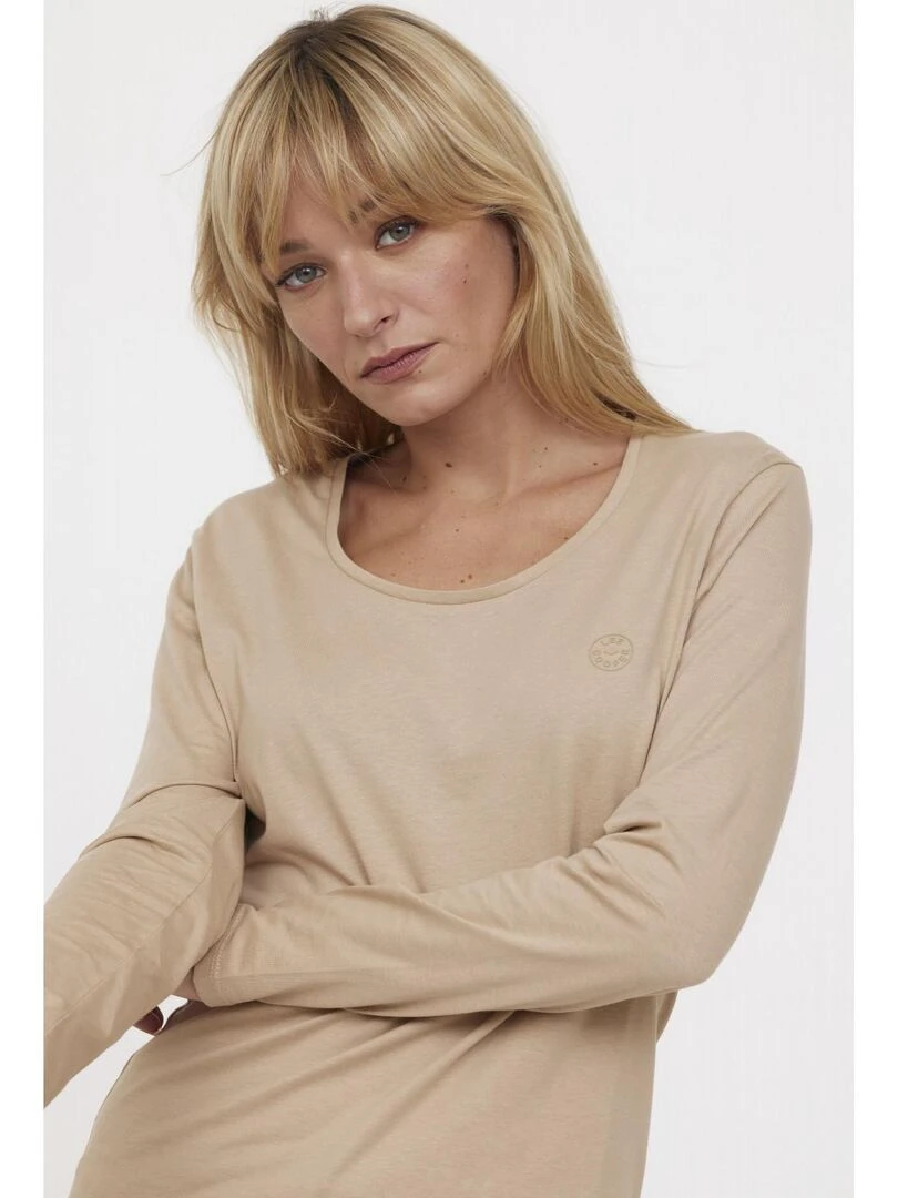 Lee Cooper   T Shirt manches longues coton slim AJILO   Beige argile