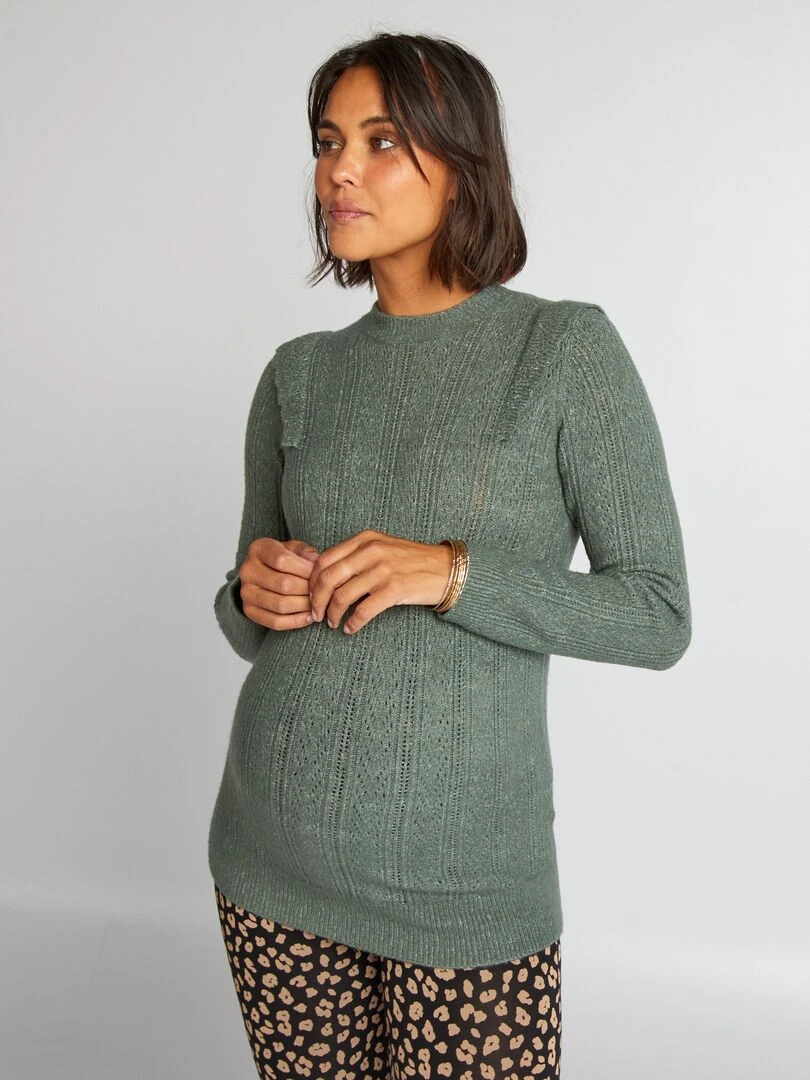 Pull grossesse ajouré Vert gris