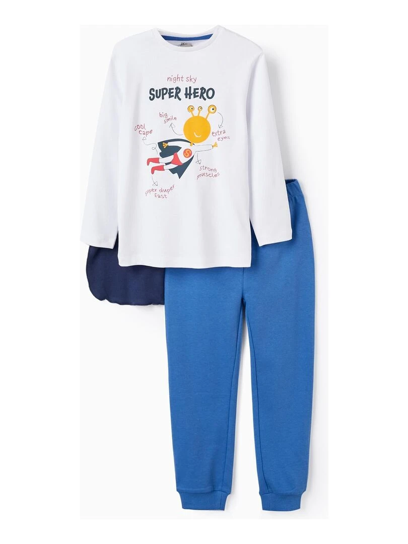 Pyjama avec Cape Amovible pour Garçon 'Super Héros' manches longues OUT OF THIS WORLD Blanc