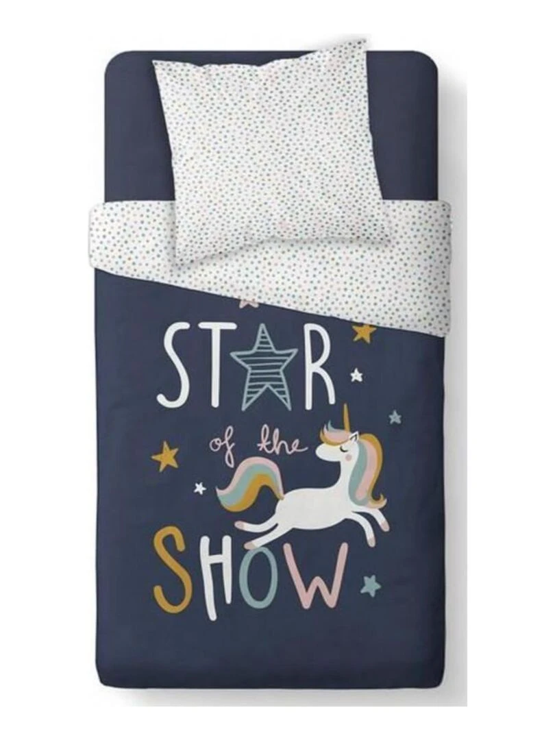 Parure de lit enfant coton Licorne Star Bleu