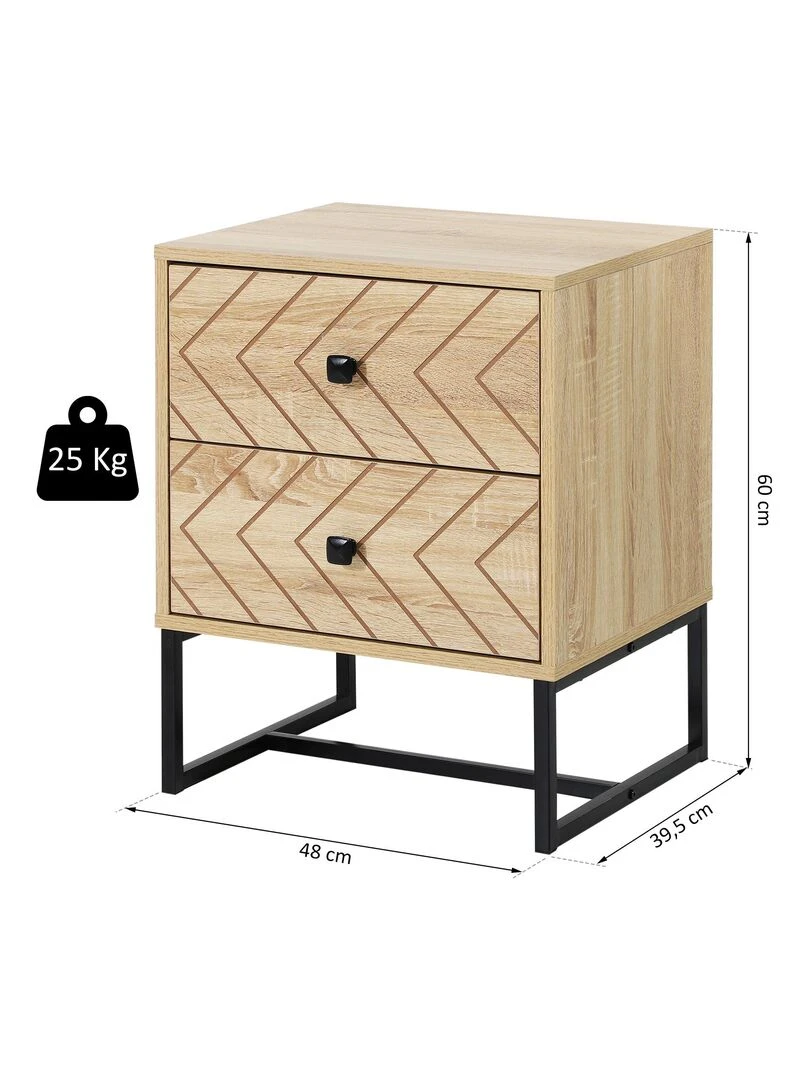 Table de chevet 2 tiroirs style graphique   Beige