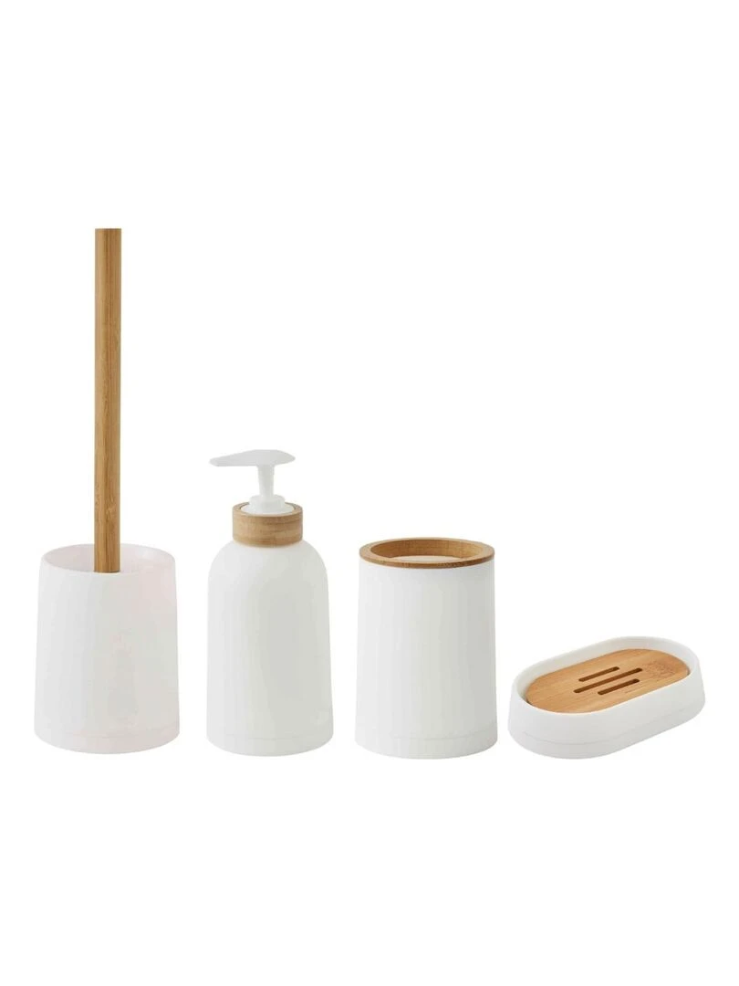 Guy Levasseur   Set de salle de bain 4 pièces en plastique et bambou blanc   Blanc