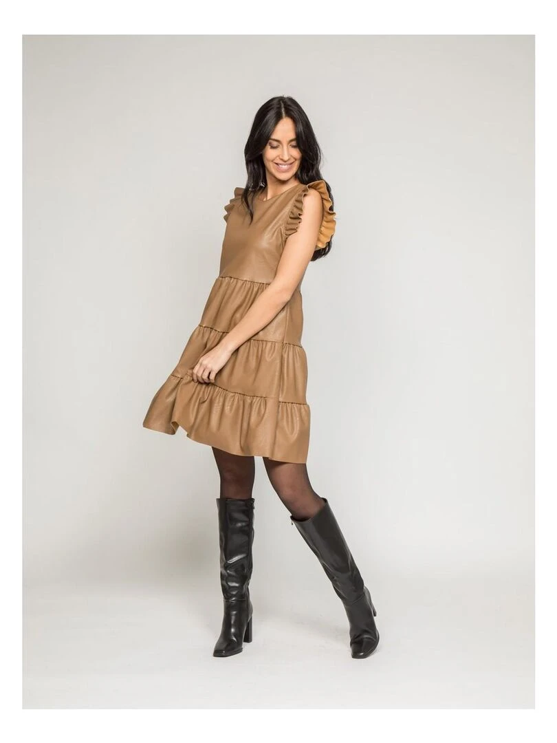 Robe courte similicuir IODINE   Beige