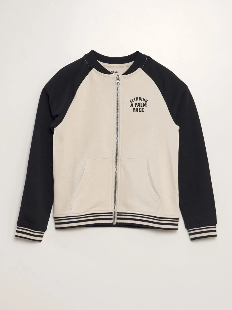 Sweat zippé en molleton fin Beige/noir