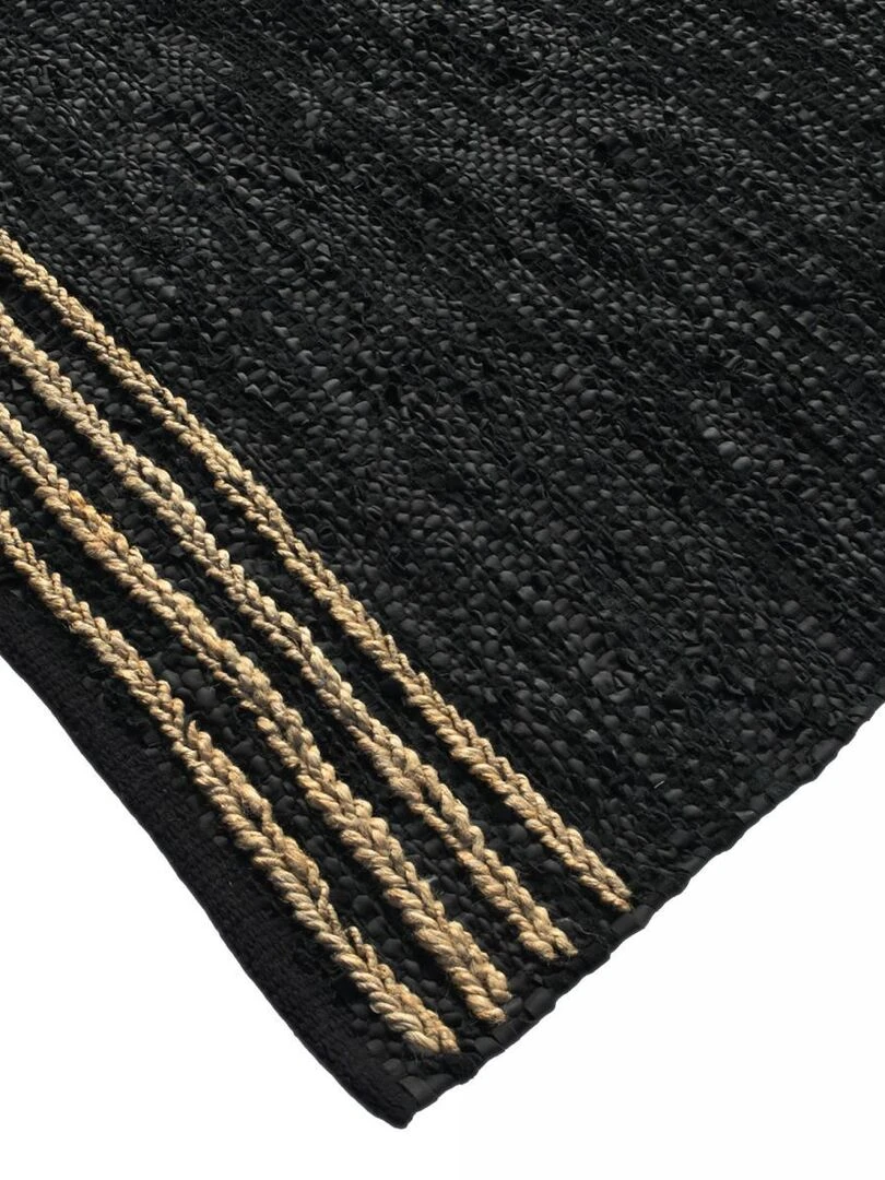 Tapis kilim tissé main en cuir CUIRLINE Care&Fair   Noir