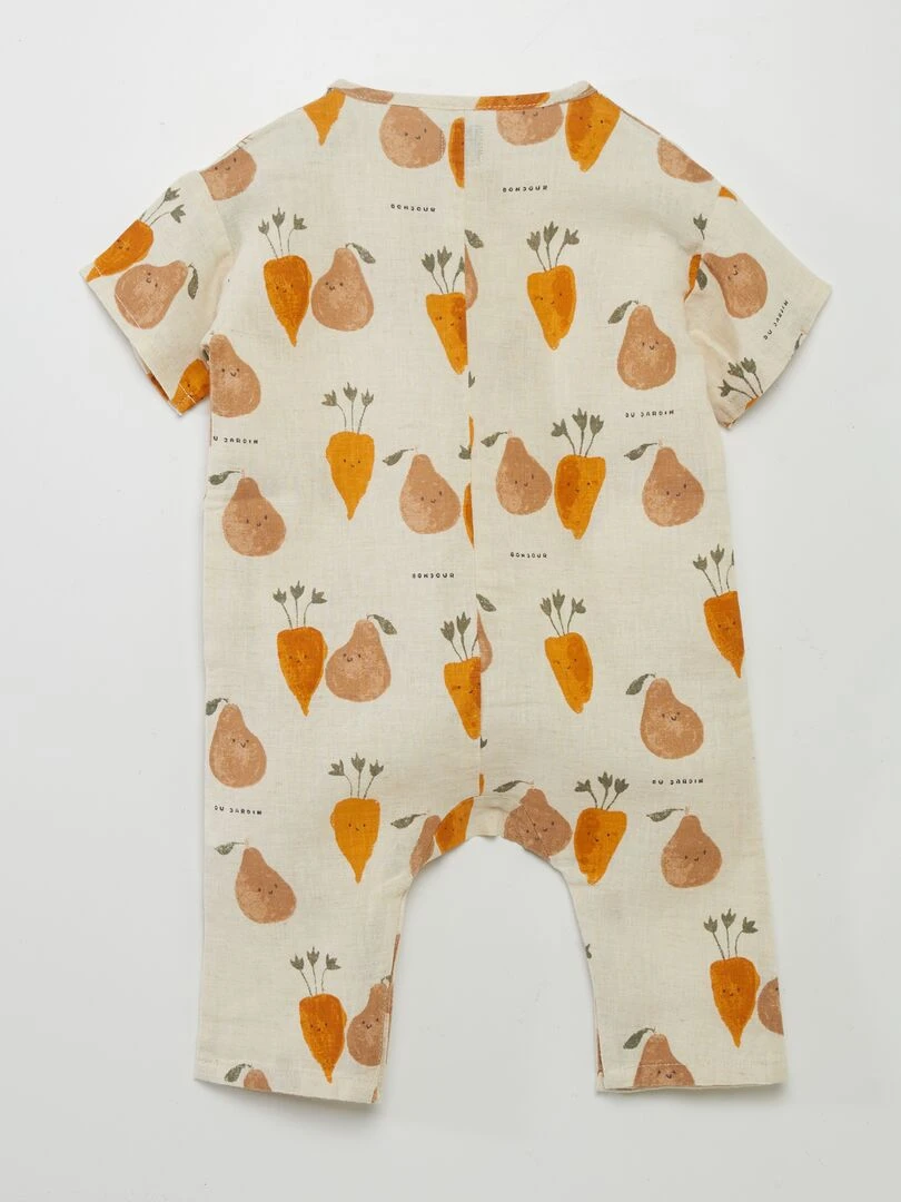 Combinaison longue imprimée en lin mélangé   Beige