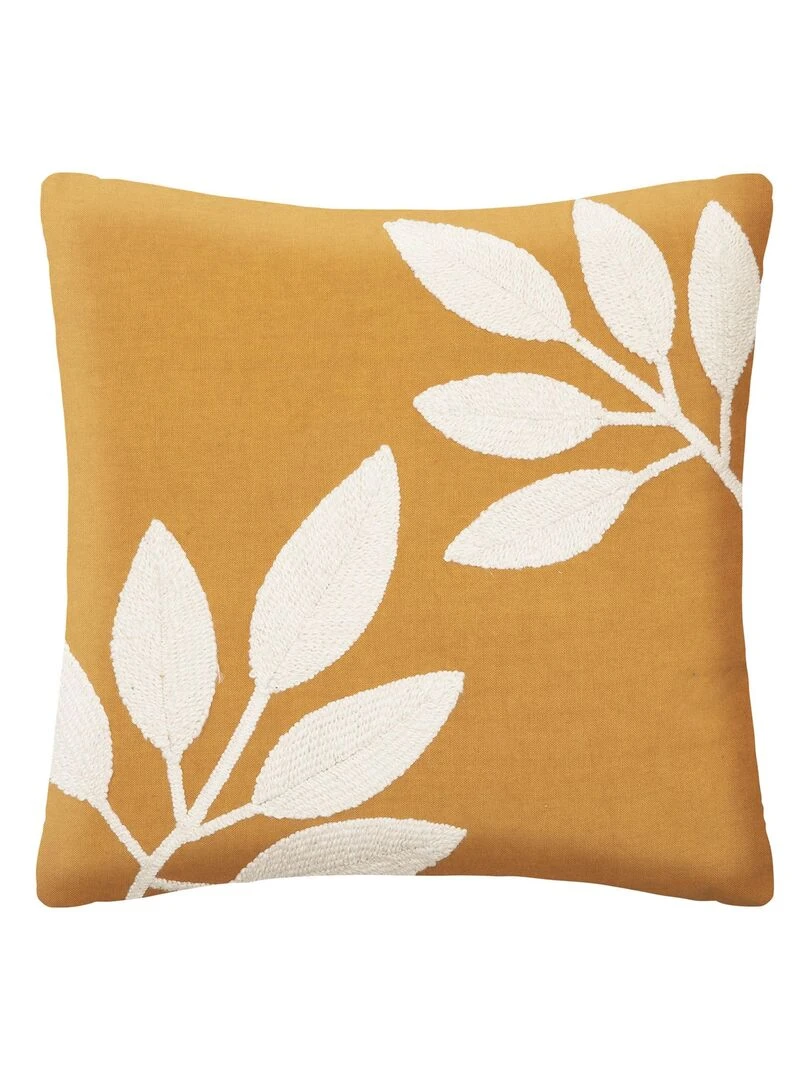 Coussin brodé au style végétal Jaune