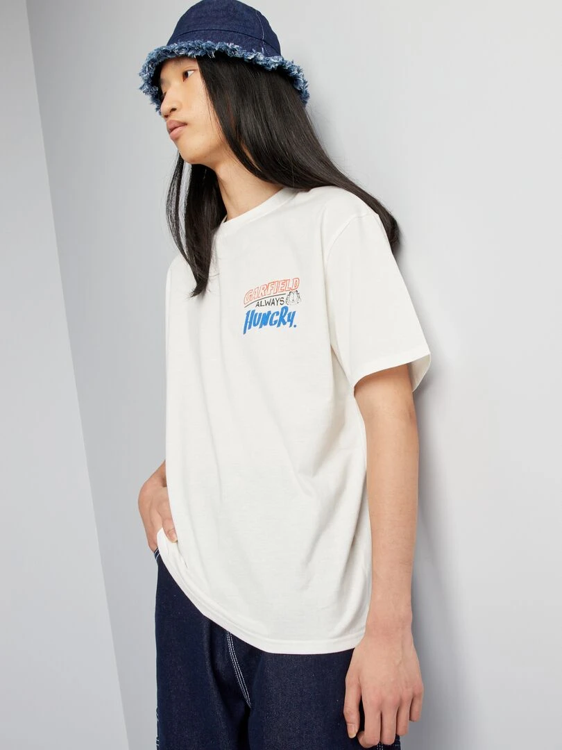 T shirt oversize 'Garfield' manches courtes blanc