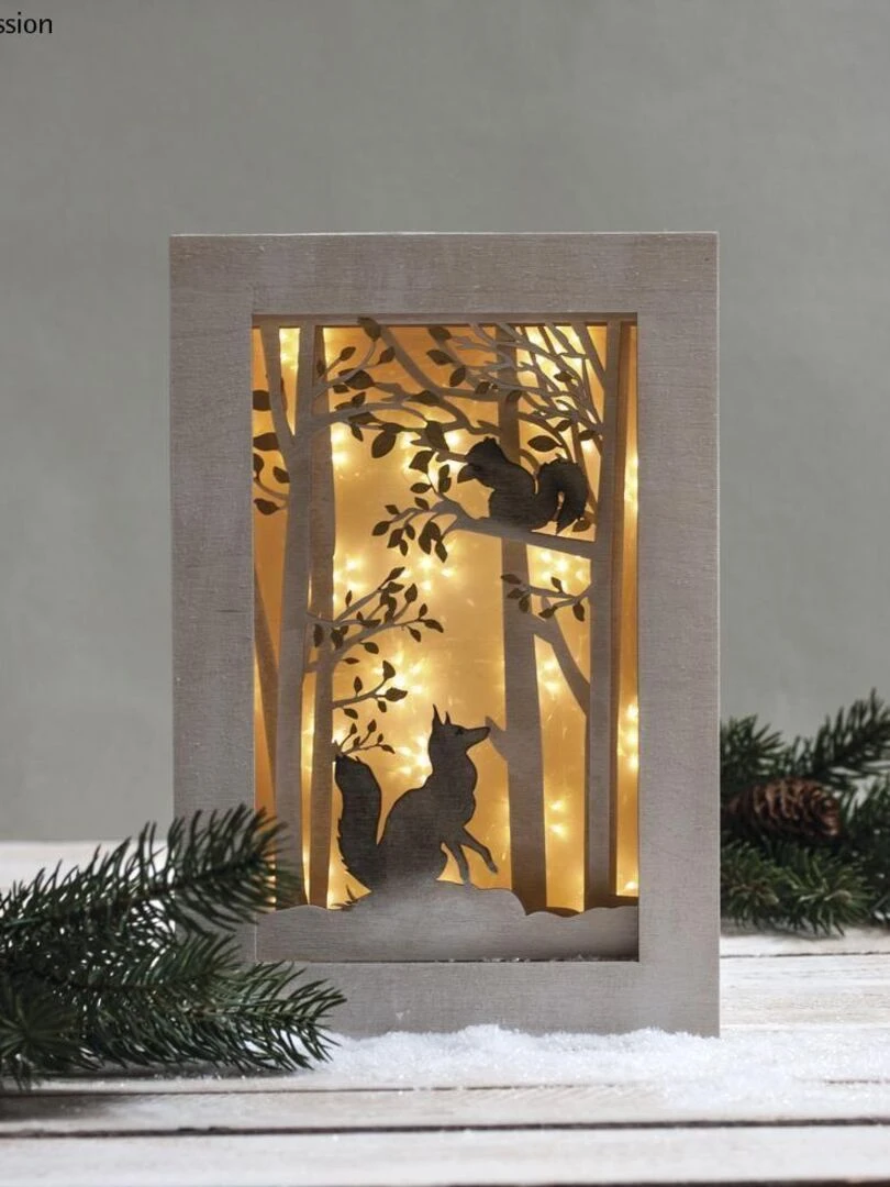 Cadre DIY en bois 3D Forêt de Noël 20 x 30 x 6 6 cm Beige
