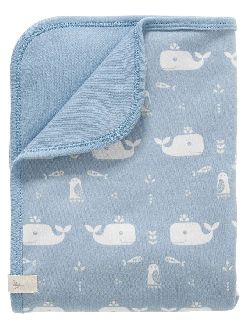 Couverture pour bébé baleine bleue en coton bio (80 x 100 cm) Bleu