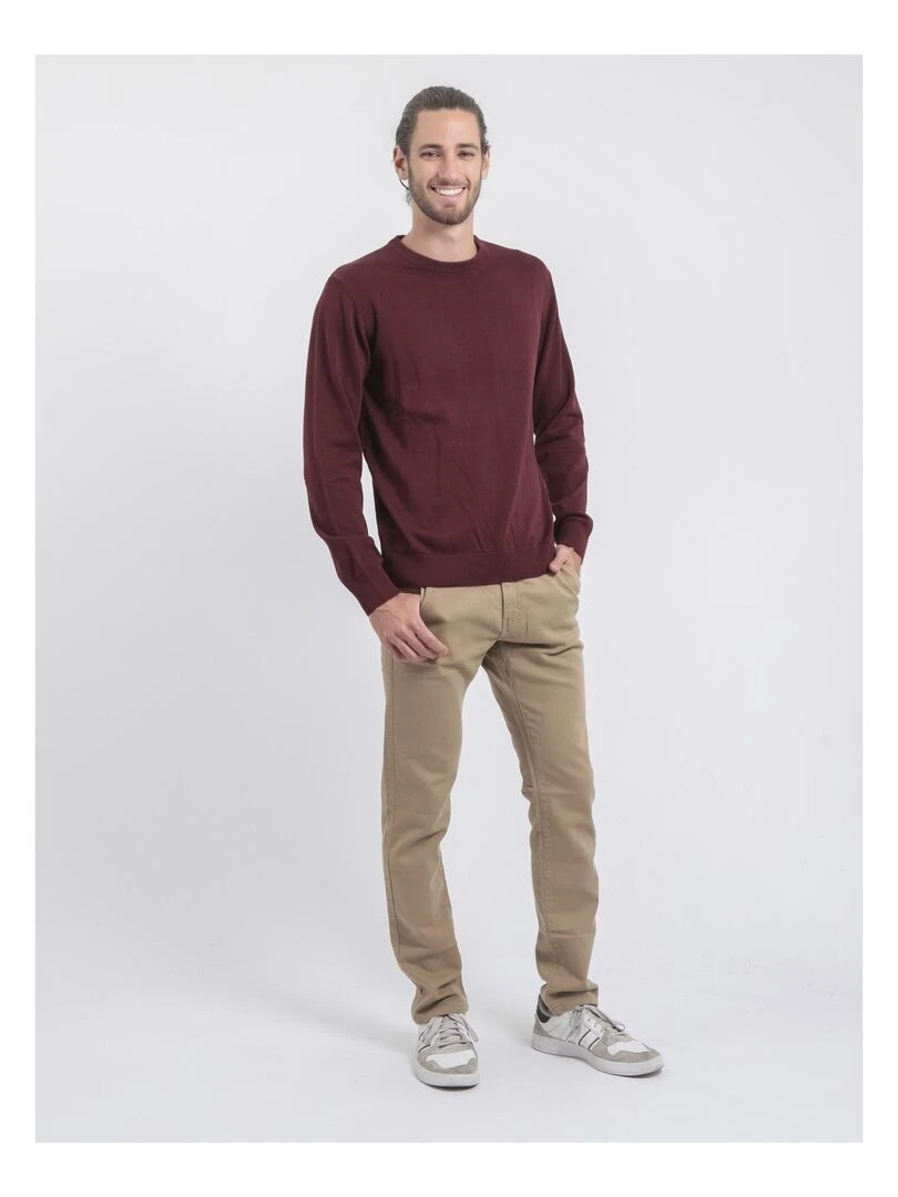 Pull col rond pur coton LADARKO   Bordeaux