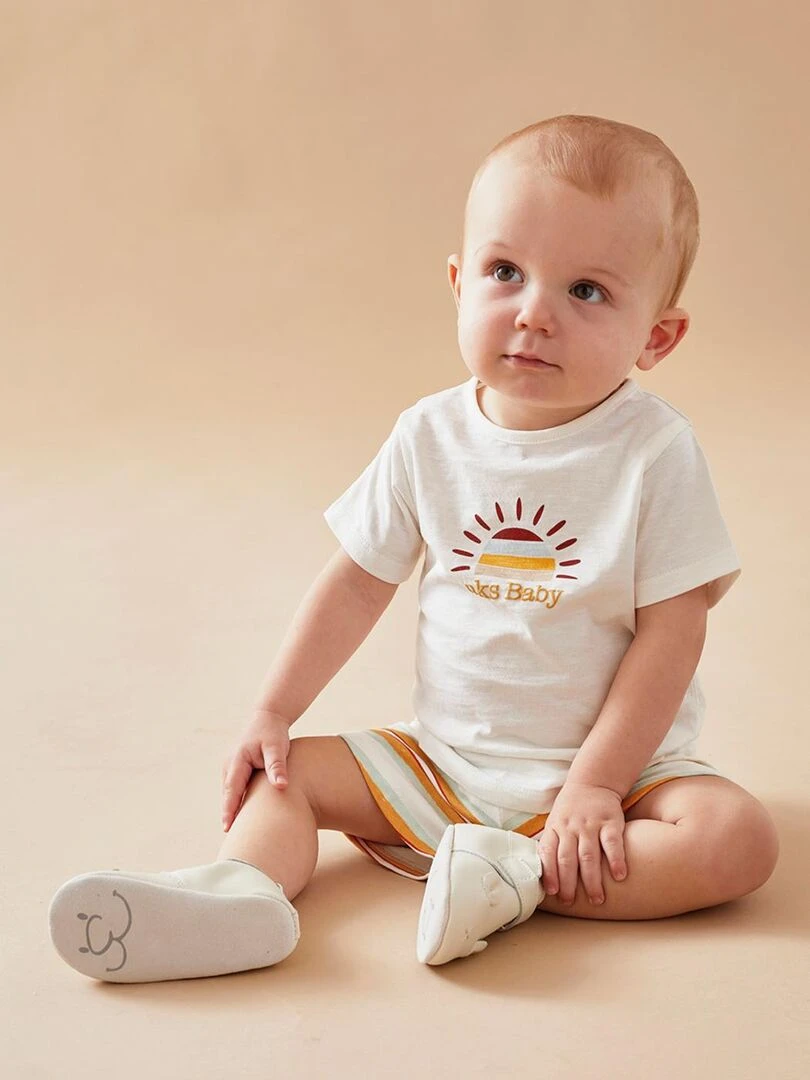 Set t shirt soleil + short rayé écru/jaune moutarde/aqua Noukie's Jaune