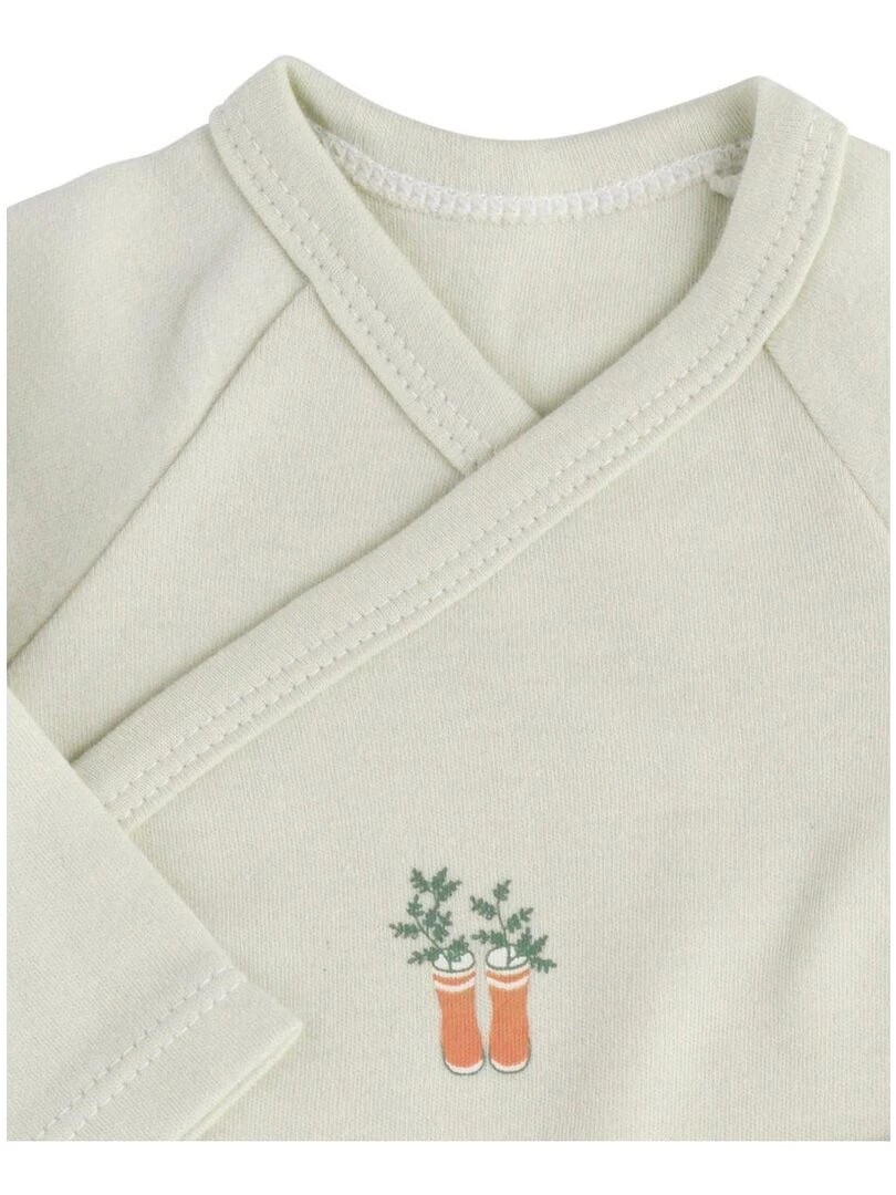 Bodies bébé manches longues en coton lot de 3 SAUTHON Blanc Vert
