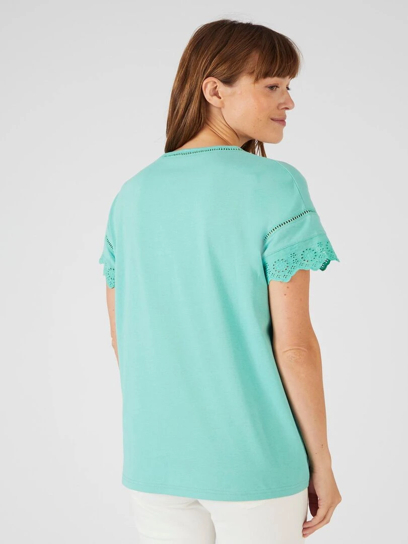 T shirt broderies anglaises pur coton   Damart   Vert