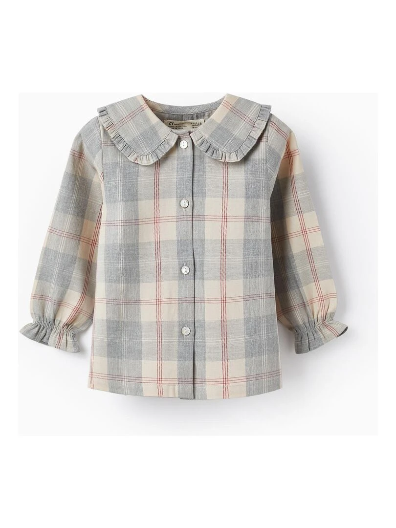 Chemisier à carreaux en coton pour bébé fille 'B&S' manches longues NOËL Gris