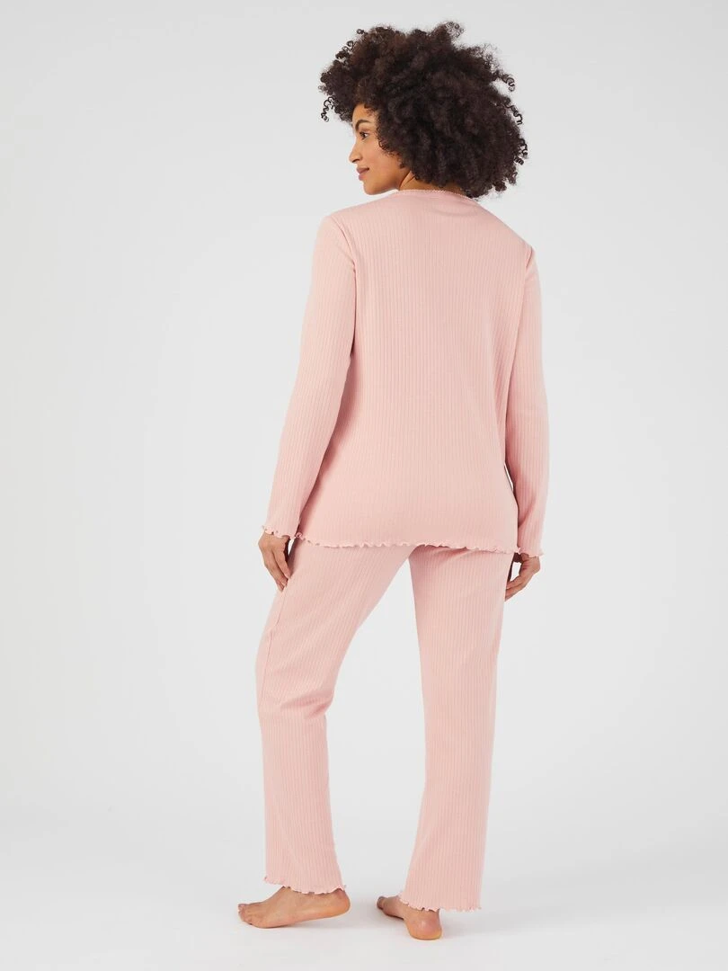 Pyjama maille interlock côtelée douce et souple   Damart   Rose