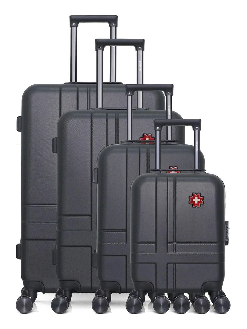 Set de 4 Valises Rigides Grand Format Taille Moyenne Valise Cabine et Vanity USTER M Noir