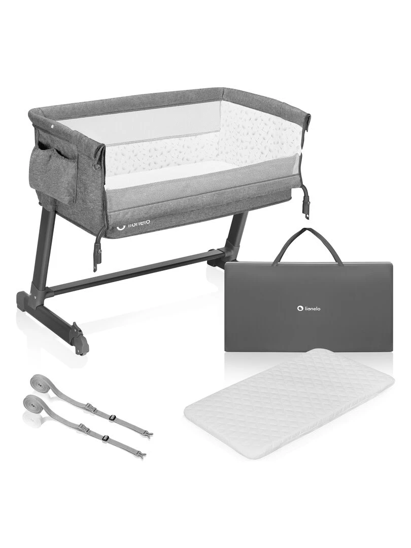 LIONELO Théo Lit évolutif cododo 2en1 avec matelas 0 9 kg Hauteur et inclinaison réglables Gris clair