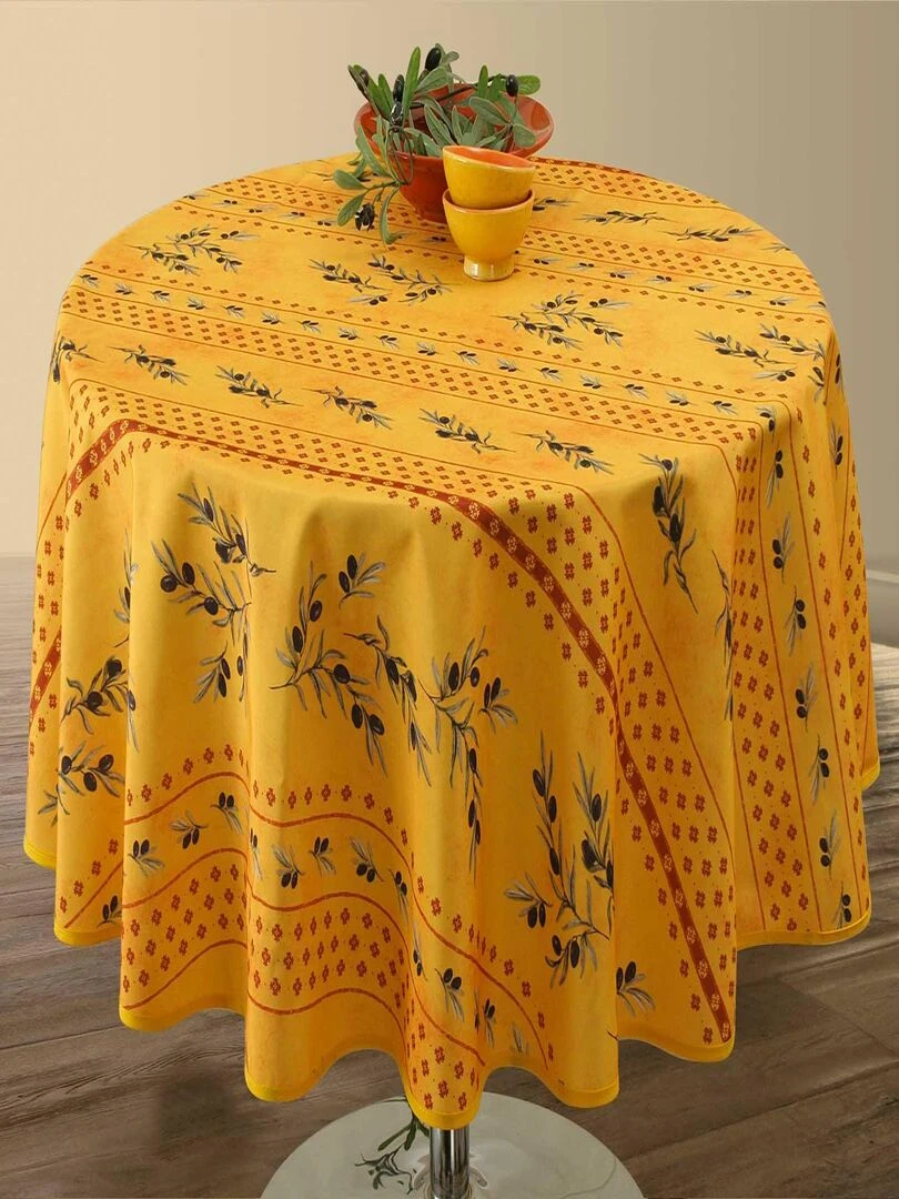 Nappe Anti taches Olivettes Jaune Ronde 160 cm Jaune