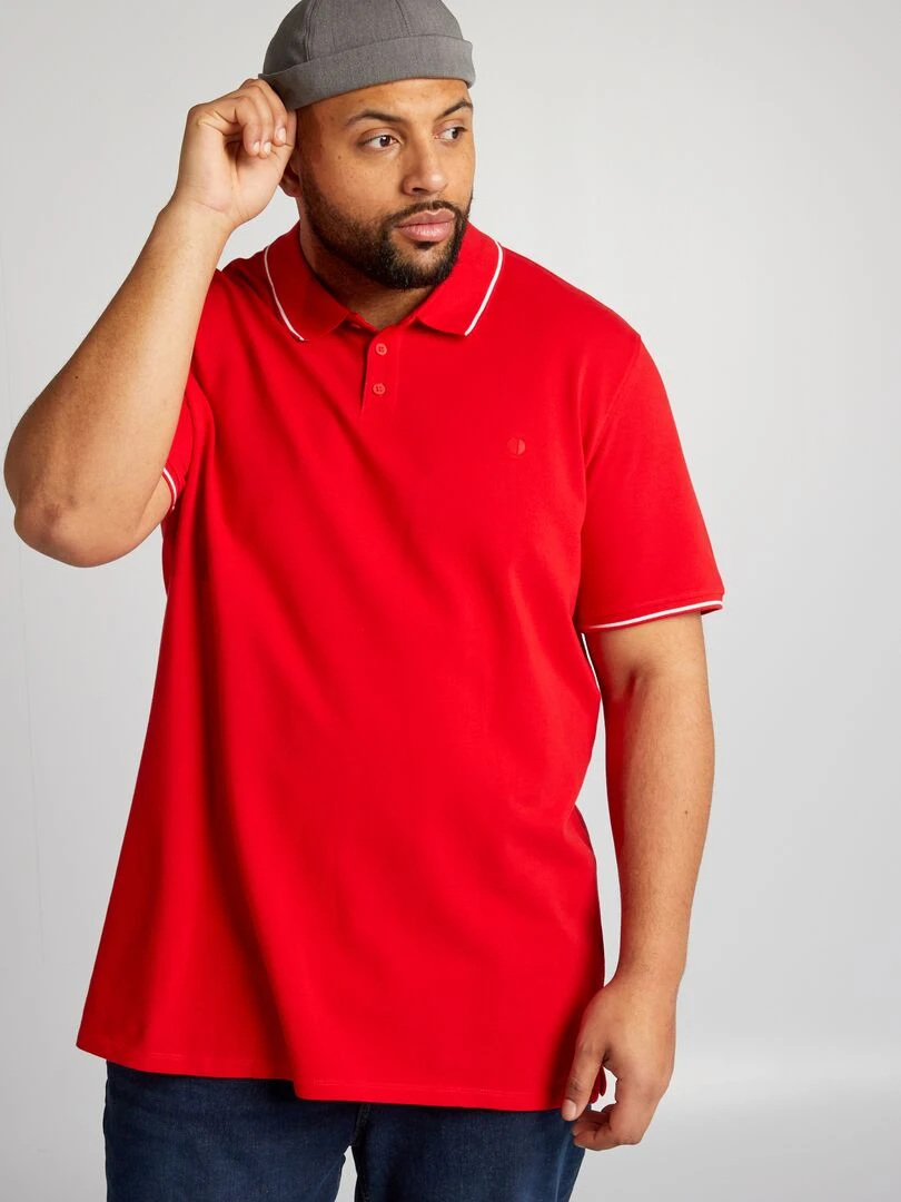 Polo en coton à contrastes rouge