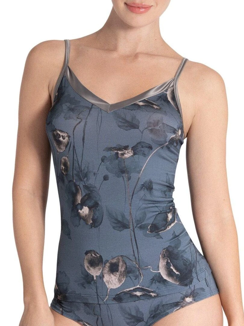 Top en modal avec détail satiné et motif floral Ayaka   Bleu