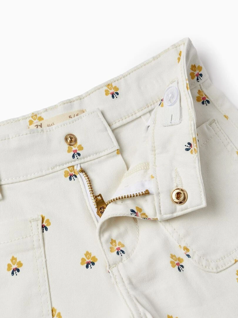 Short En Sergé Avec Motif Pour Fille   Blanc