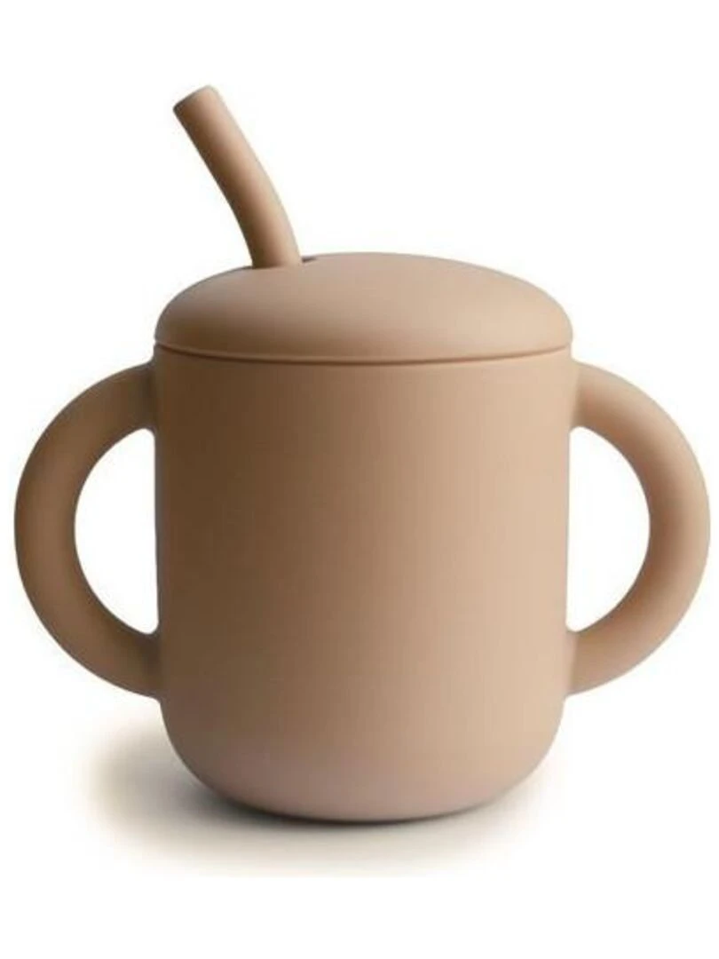 Tasse d'apprentissage avec paille Natural Mushie Marron