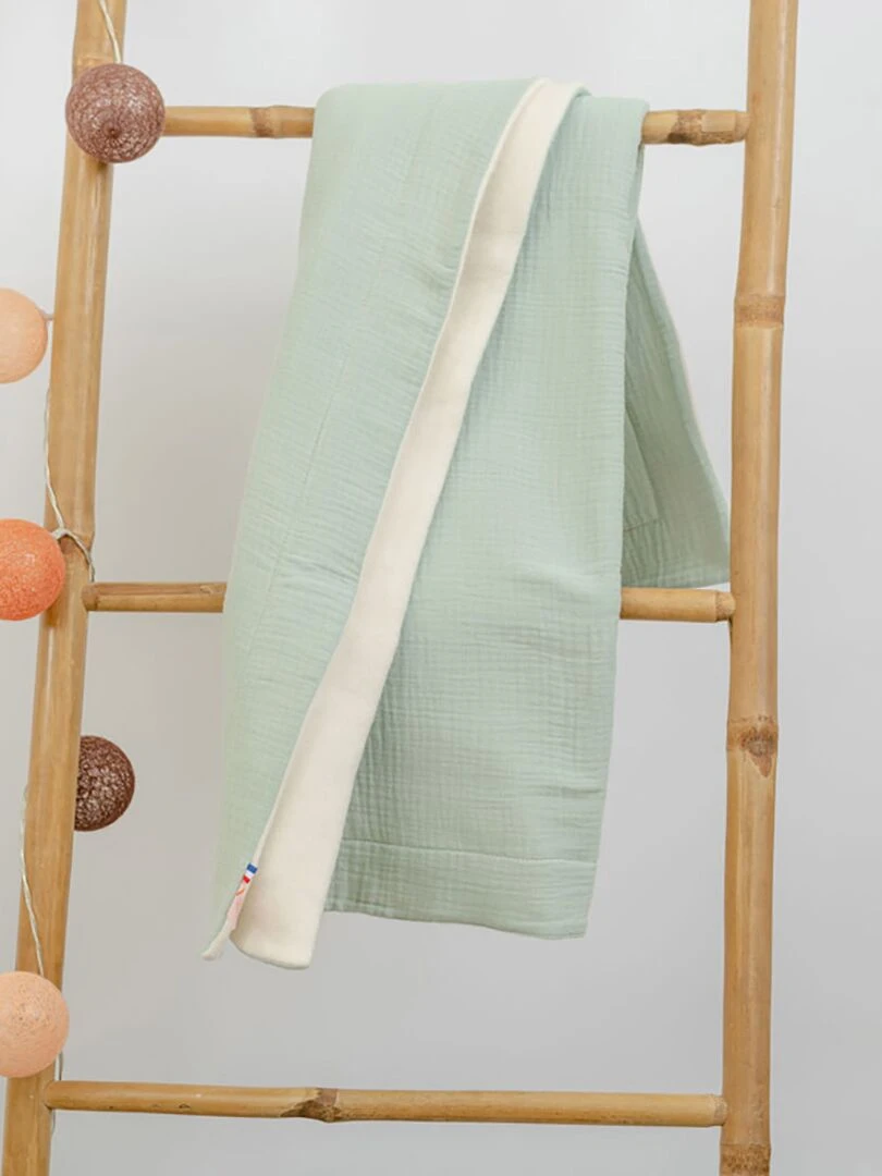Couverture en Coton Bio Rex Blanc et Vert   Vert