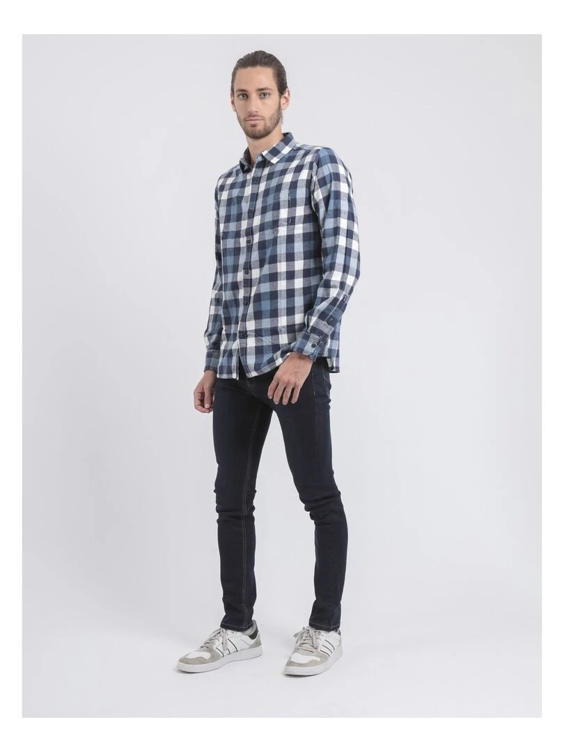 Chemise manches longues carreaux TAKOS   Bleu marine