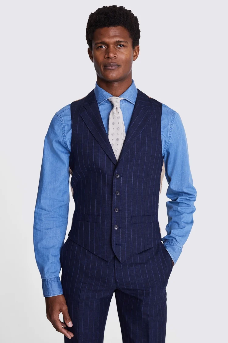 Italian Tailored Fit Navy Stripe Waistcoat Buy Online at Moss