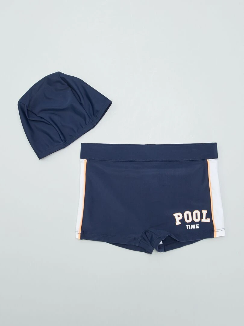 Kit piscine bonnet + boxer de bain 2 pièces Bleu