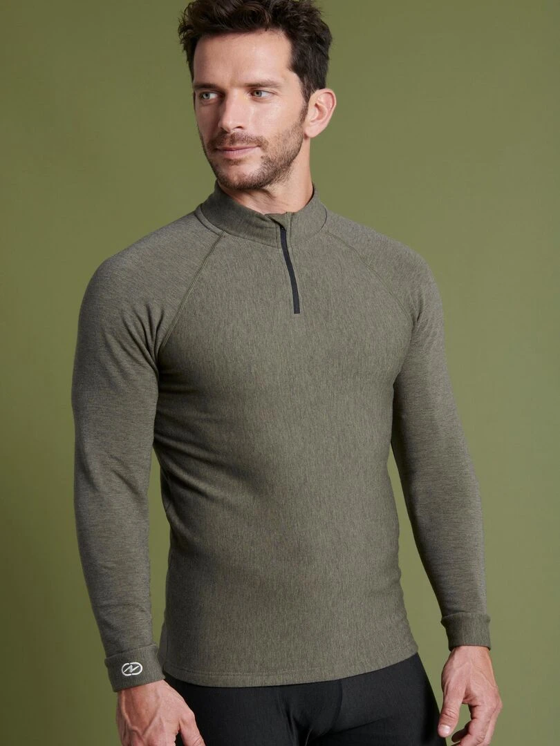 T shirt col zippé Comfort Thermolactyl 5 homme DamartSport Kaki