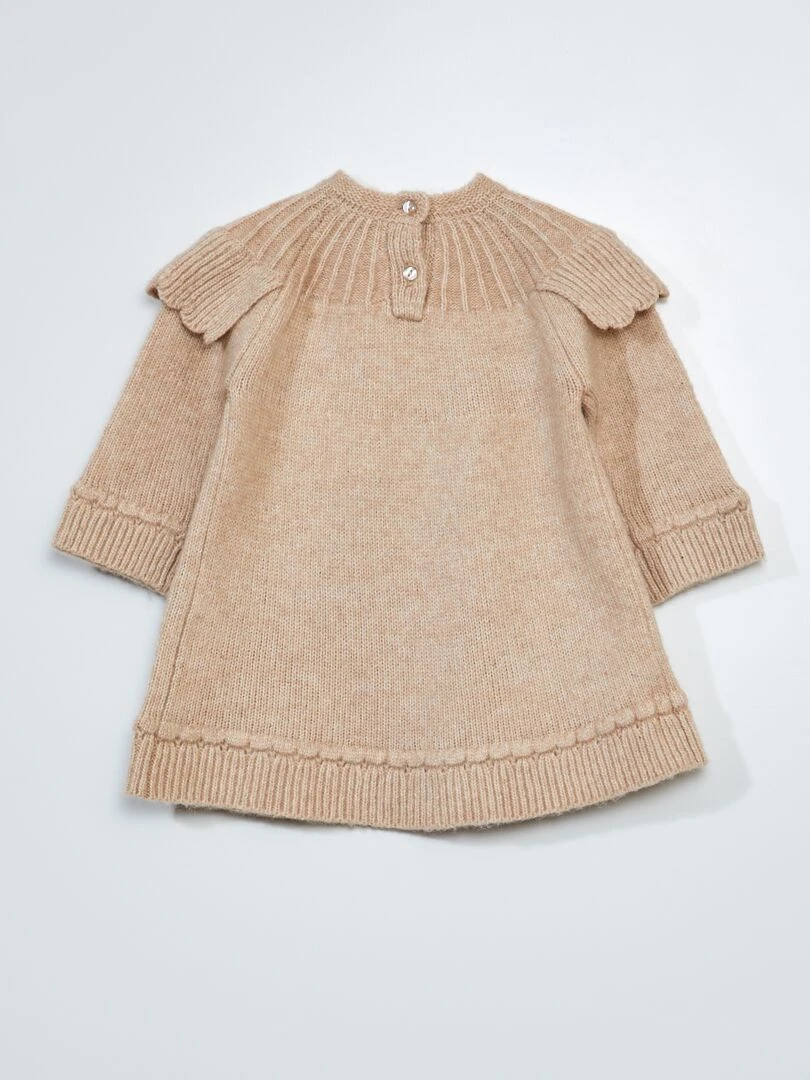Robe en maille tricot avec col fantaisie Beige