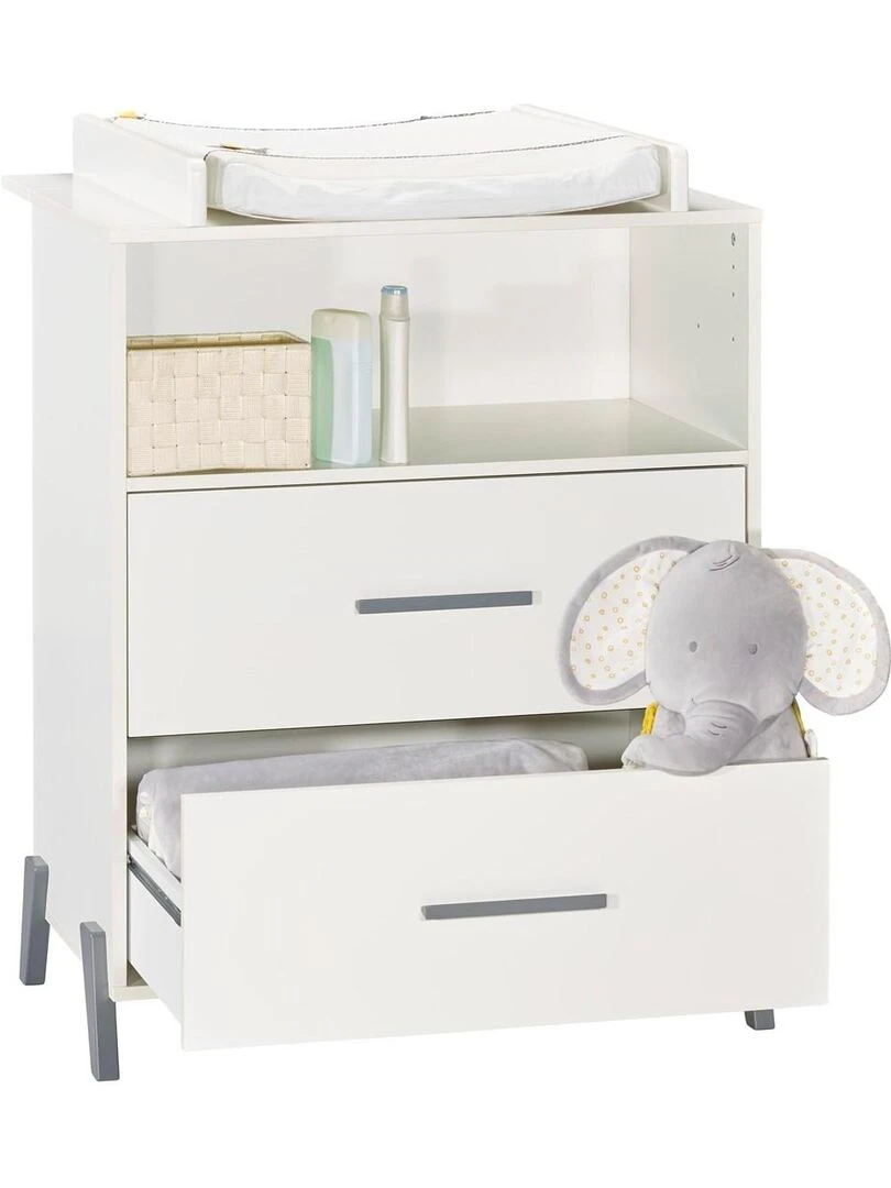 Commode à langer sur pieds en bois blanc   BABYPRICE   Blanc Gris