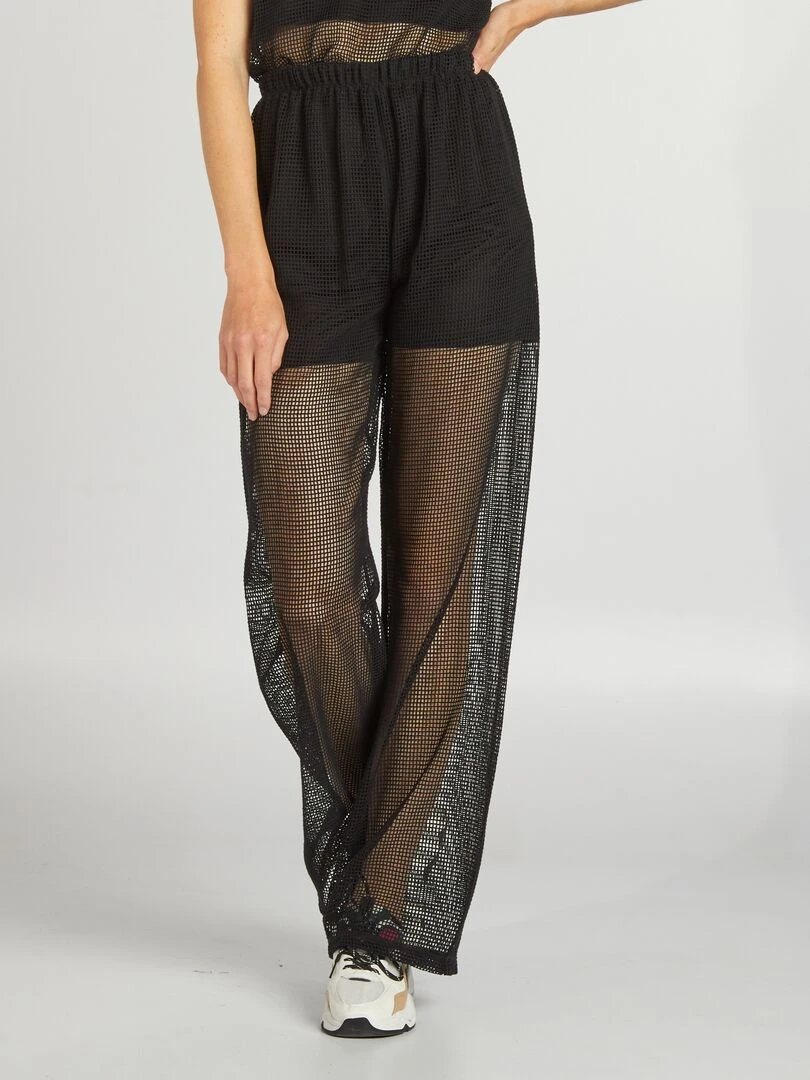 Pantalon large en maille filet   Noir