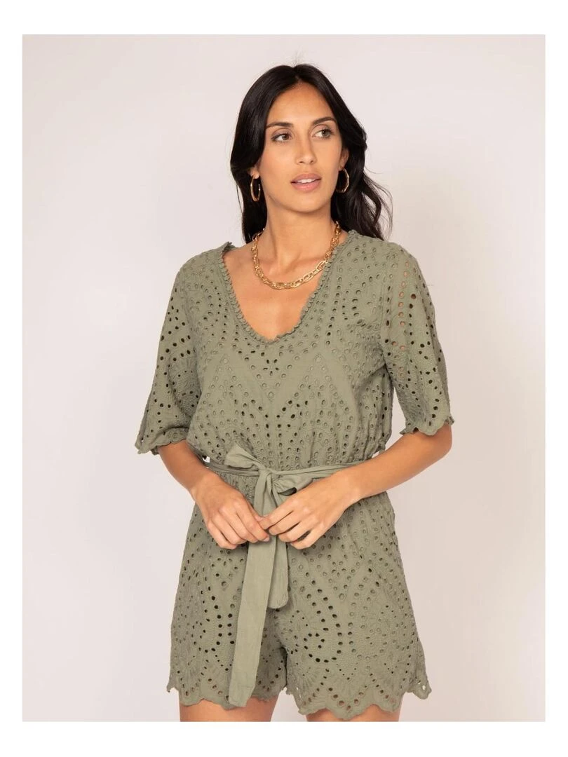 Combi short broderies anglaises XIROSE Kaki