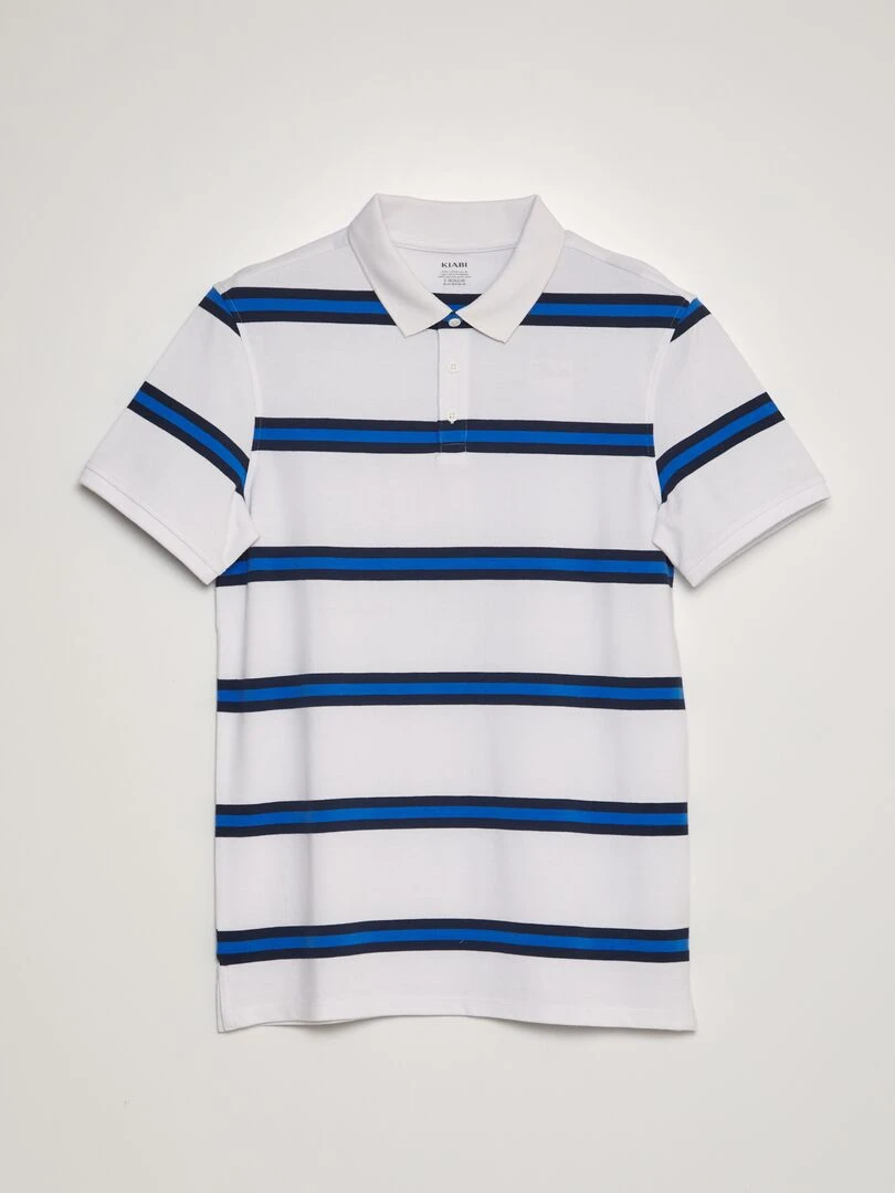 Polo à rayures en piqué de coton Blanc/bleu marine