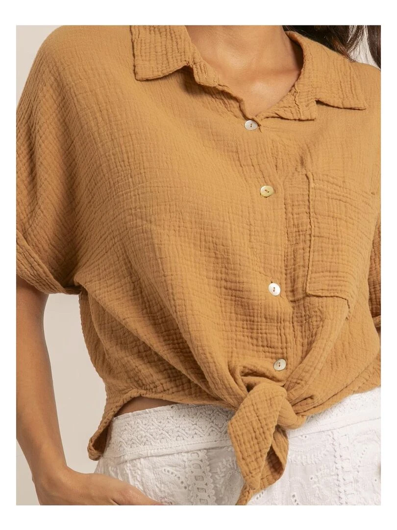 Chemise manches courtes gaze de coton ODETTE   Beige