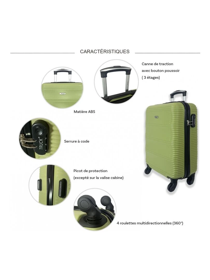 Lot 3 valises dont 1 valise cabine rigides ABS   Vert