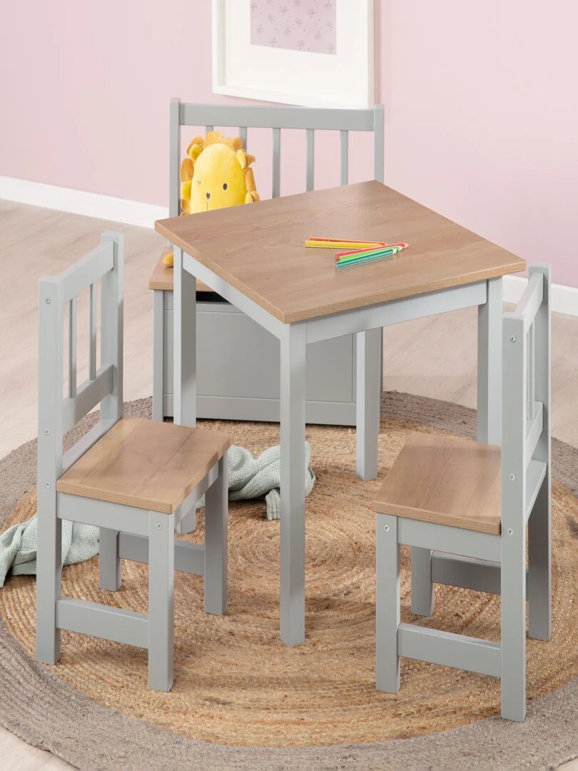 ROBA Ensemble Table et 2 Chaises Enfants Woody Plateau et Assises en Aspect Bois Gris Taupe