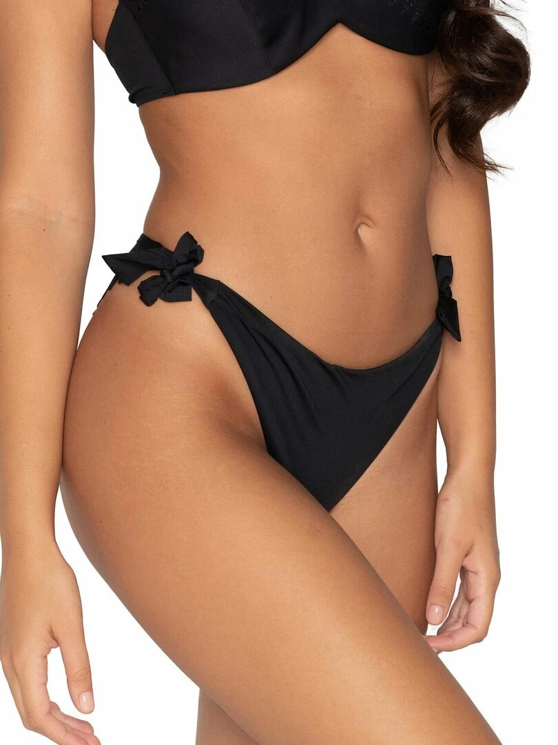 Bas maillot slip de bain brésilien à nouettes June   Noir