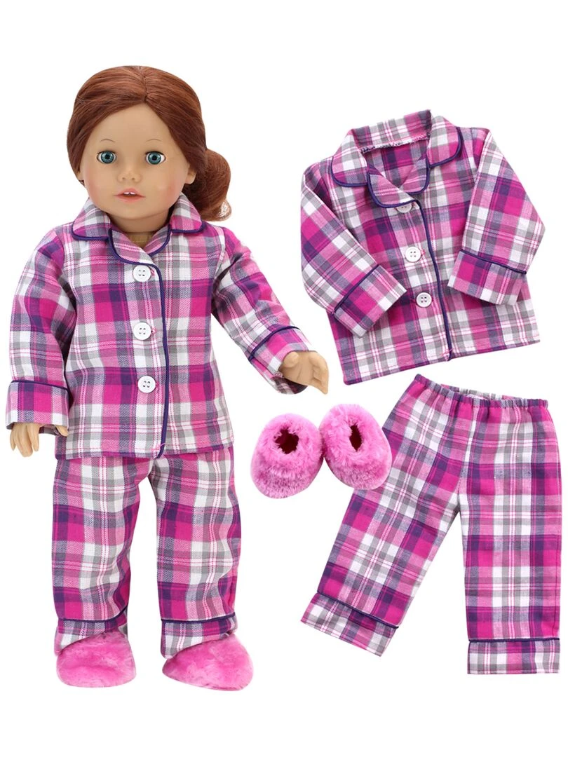 Sophia's Poupee 18" Ensemble pyjama et pantoufles en flanelle Rose N/A