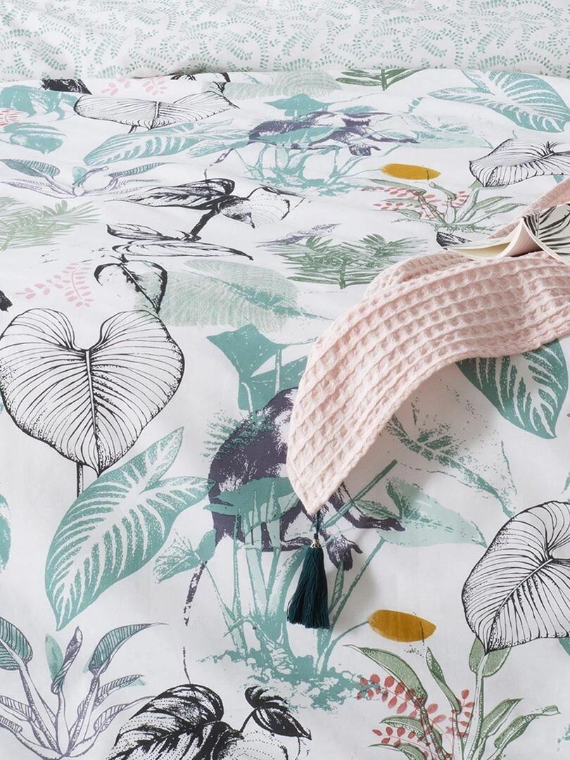 Parure de couette exotique avec des petits singes   Vert clair