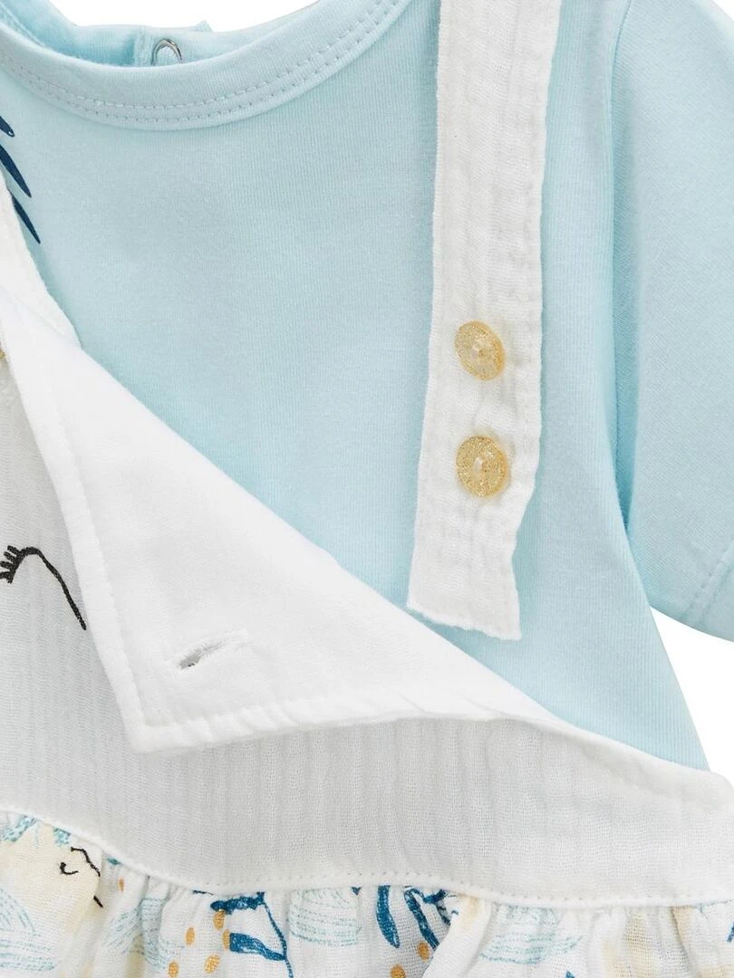 Ensemble salopette bébé en gaze de coton et t shirt Iskia   Bleu