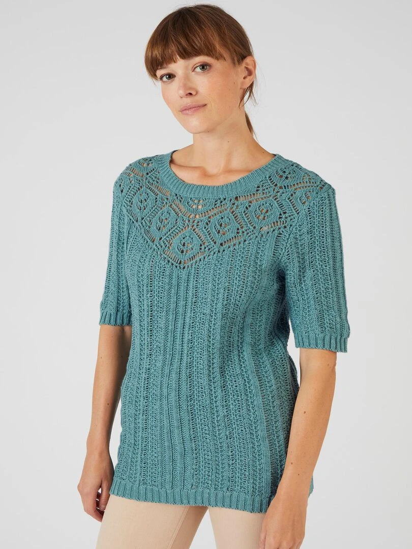 Pull effet crochet Damart Vert anis