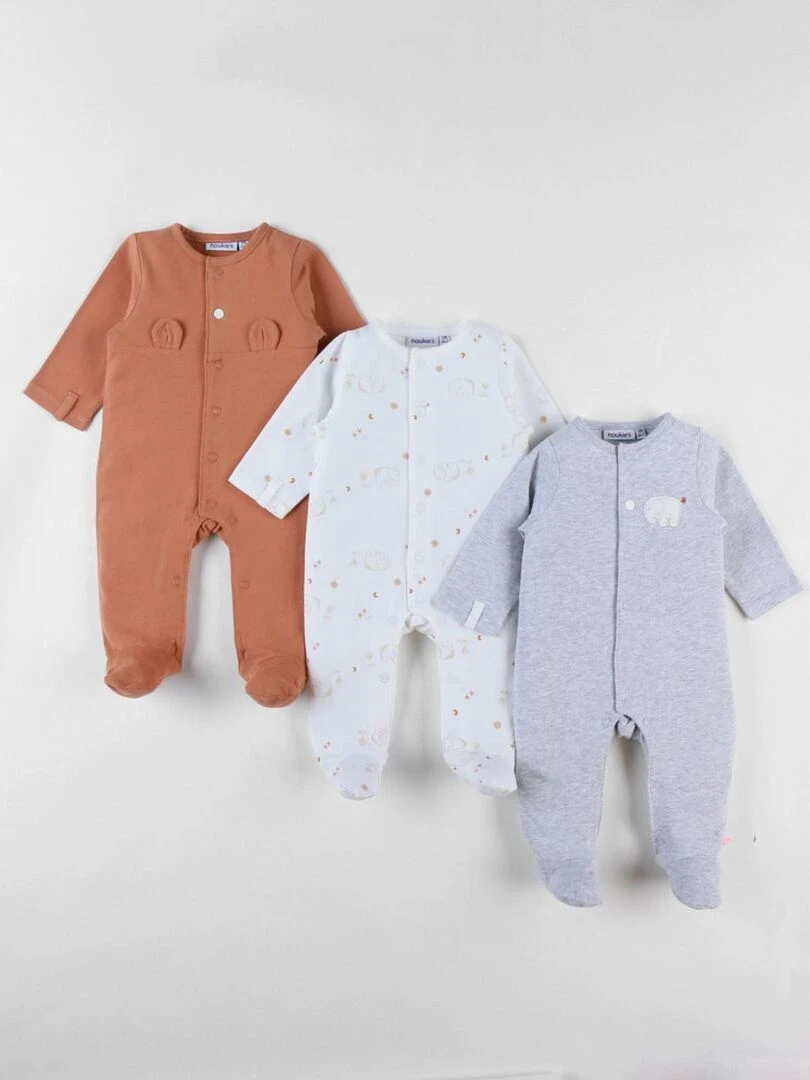 Set de 3 Pyjamas Bébé en Jersey de Coton Noukie's Blanc