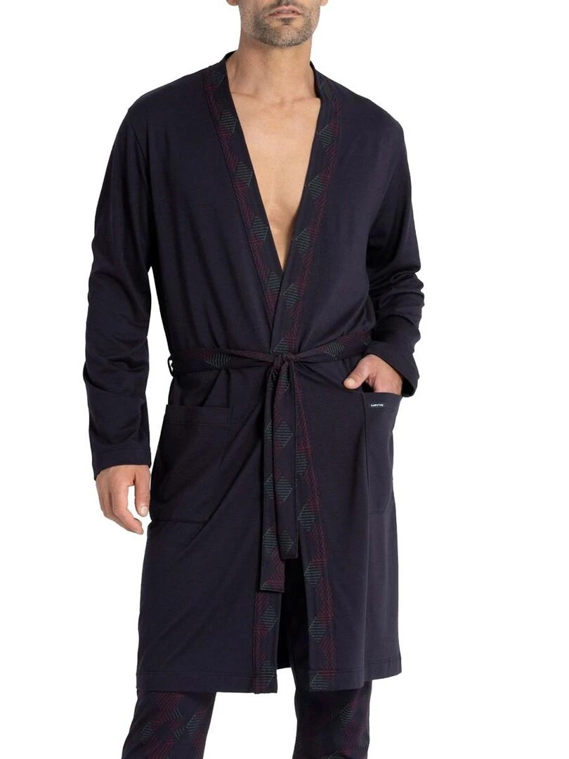 Robe de chambre longue en coton et modal Kuriso Bleu