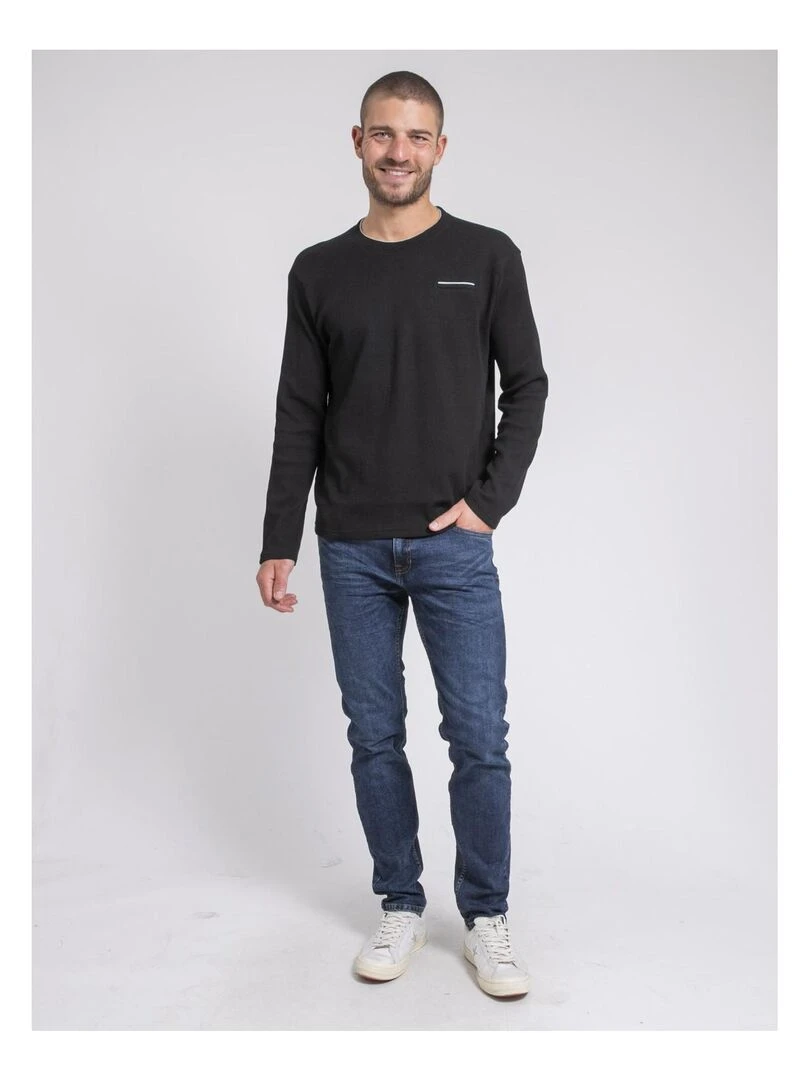 T shirt manches longues col rond texturé JOVICTOR   Noir